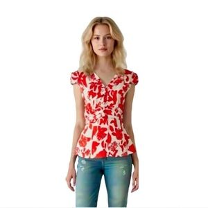 Forever 21 Red and White Ruffled Peplum Blouse